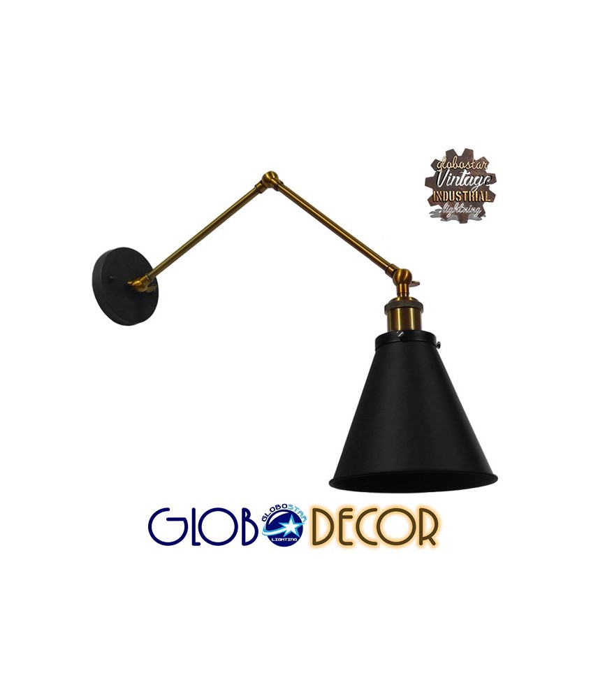 GLOBOSTAR® CRUCE 01037 Vintage Φωτιστικό Τοίχου - Απλίκα με Ντουί 1 x E27 AC 220-240V IP20 - Μαύρο & Χρυσό - Μ19 x Π63 x Υ77cm